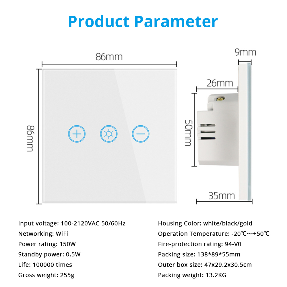 Zemismart Tuya WiFi Control Smart Switch EU Dimmer Alexa Google Home IFTTT APP Control Touch Timer Brightness Adjustable