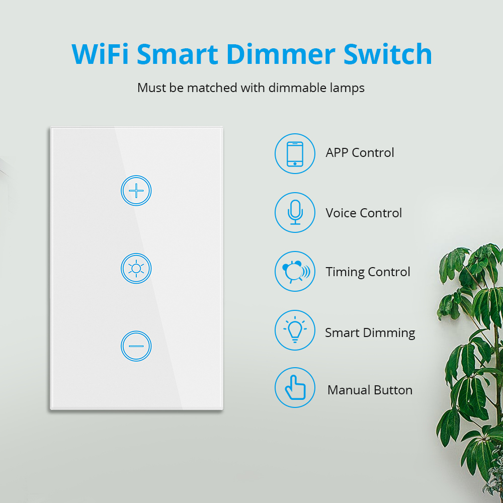 Zemismart Tuya WiFi Control Smart Dimmer Switch US Alexa Google Home APP Voice Control Touch Timer Brightness Adjustable Switch