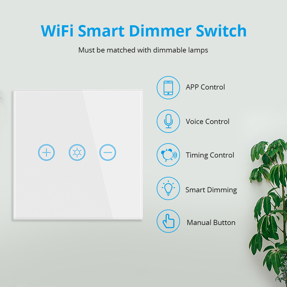 Zemismart Tuya WiFi Control Smart Switch EU Dimmer Alexa Google Home IFTTT APP Control Touch Timer Brightness Adjustable