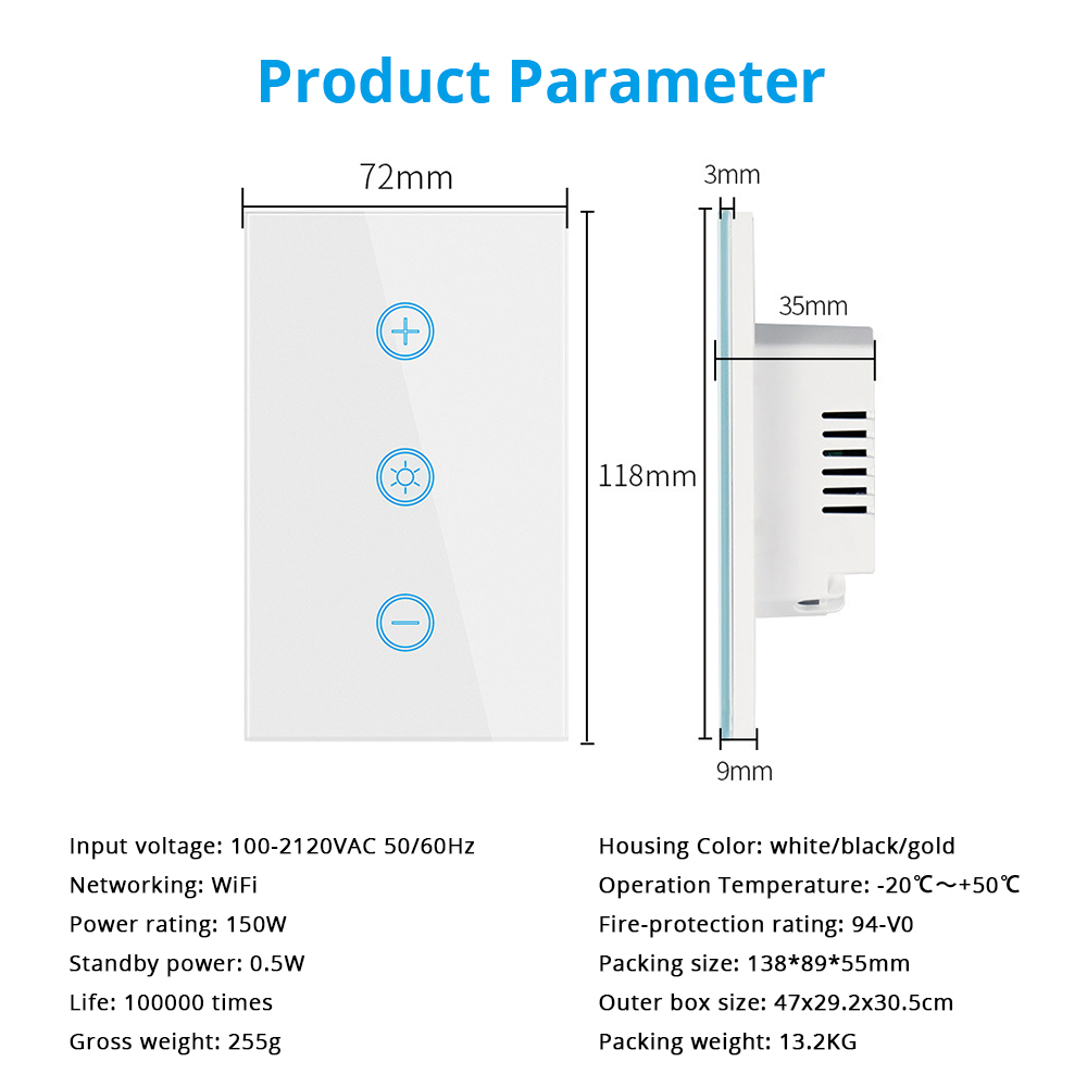 Zemismart Tuya WiFi Control Smart Dimmer Switch US Alexa Google Home APP Voice Control Touch Timer Brightness Adjustable Switch
