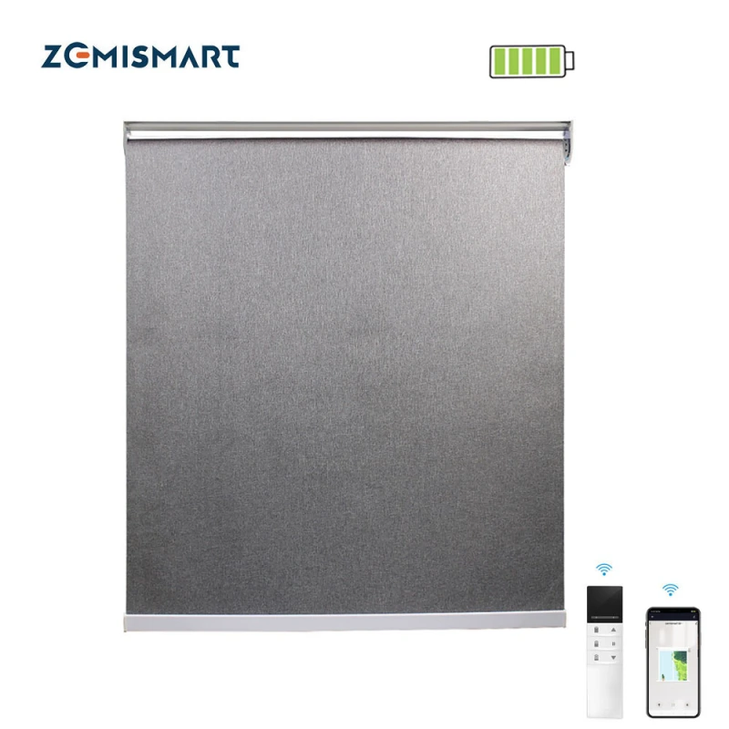 Zemismart Wifi Blackout Roller Shade，Fabric Gray with Motor Built in Battery，works with Tuya Alexa Google Home Control