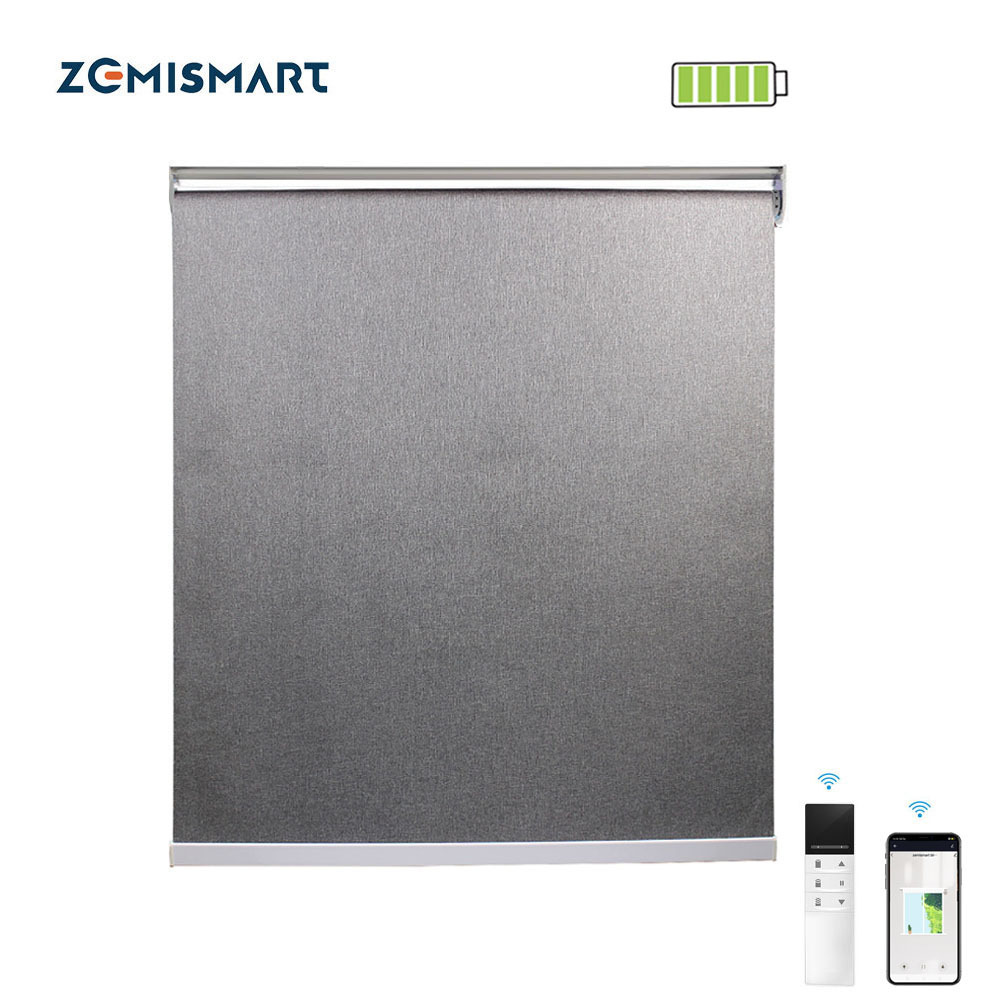 Zemismart Wifi Blackout Roller Shade，Fabric Gray with Motor Built in Battery，works with Tuya Alexa Google Home Control