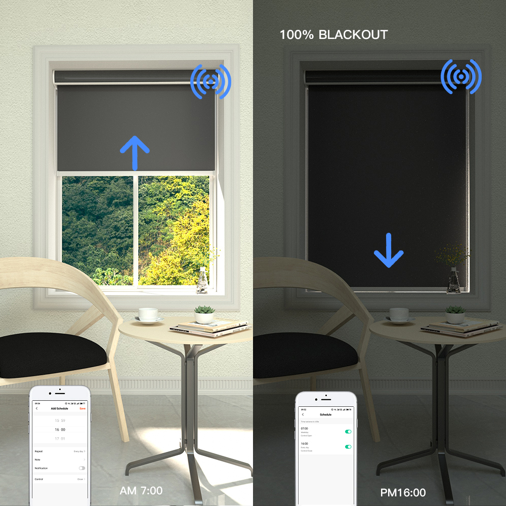 Zemismart Blackout Roller Shade,Window Blind With Rechargable Motor, Smart Home Control by Tuya APP Work with Google home Alexa