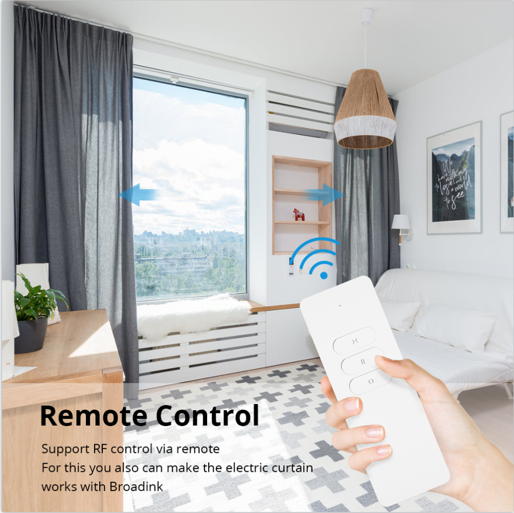 zemismart RF Curtain Motor with Remote, With Curtain Track