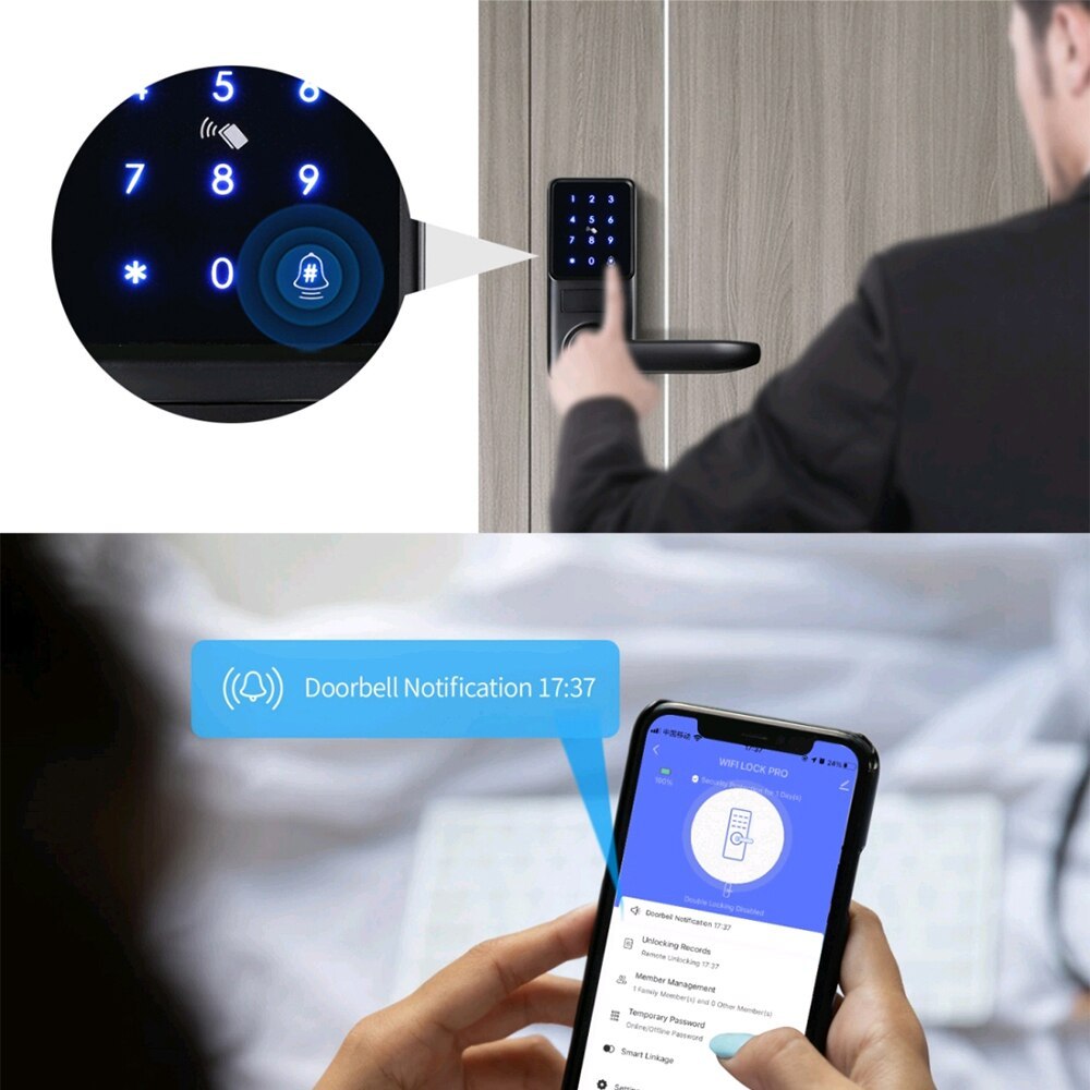 Zemismart WiFi Home Security Smart Lock with Doorbell Electronic Lock Fingerprint APP Password RFID Unlock works with Tuya
