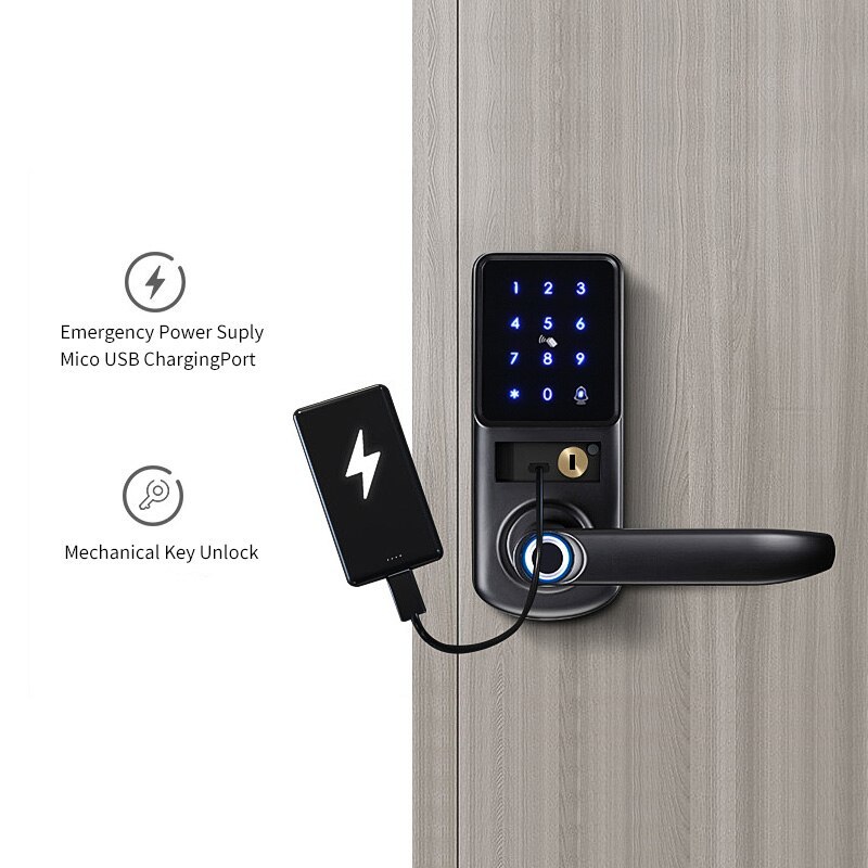 Zemismart WiFi Home Security Smart Lock with Doorbell Electronic Lock Fingerprint APP Password RFID Unlock works with Tuya