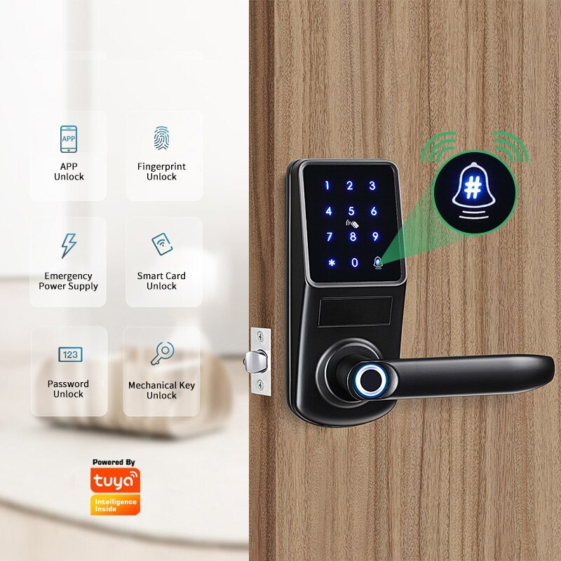 Zemismart WiFi Home Security Smart Lock with Doorbell Electronic Lock Fingerprint APP Password RFID Unlock works with Tuya