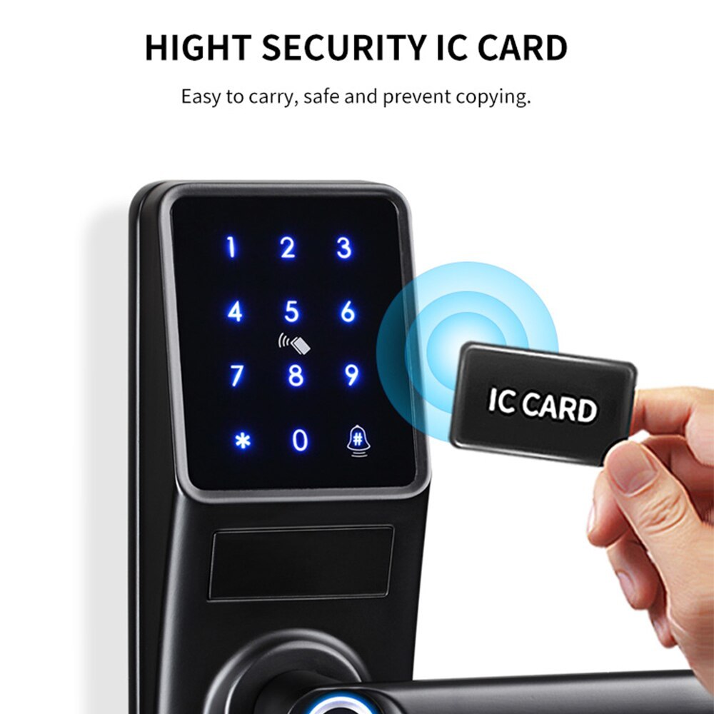 Zemismart WiFi Home Security Smart Lock with Doorbell Electronic Lock Fingerprint APP Password RFID Unlock works with Tuya