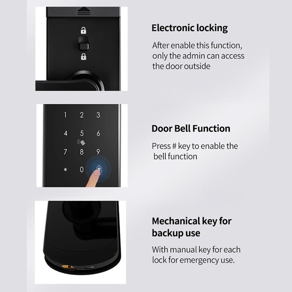 Zemismart Smart WiFi Electronic Door Lock with Doorbell Alert Security For Hotel Apartment Fingerprint works with Tuya APP Card Key Unlock