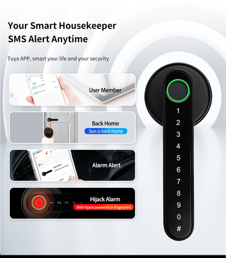 Zemismart Tuya Smart Fingerprint Lock Intelligent Security Door Lock Encryption Work With Smart Life App Passward Unclock