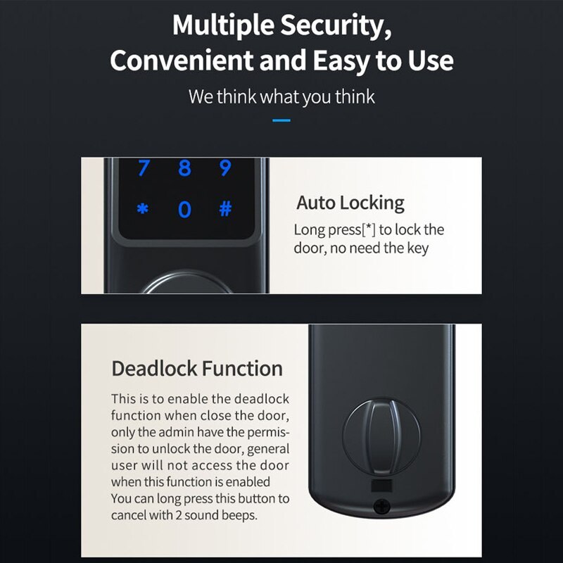 Zemismart WiFi Smart Electronic Door Lock APP Password IC Cards Unlock DigitaI Keyless Deadbolt Lock works with Tuya