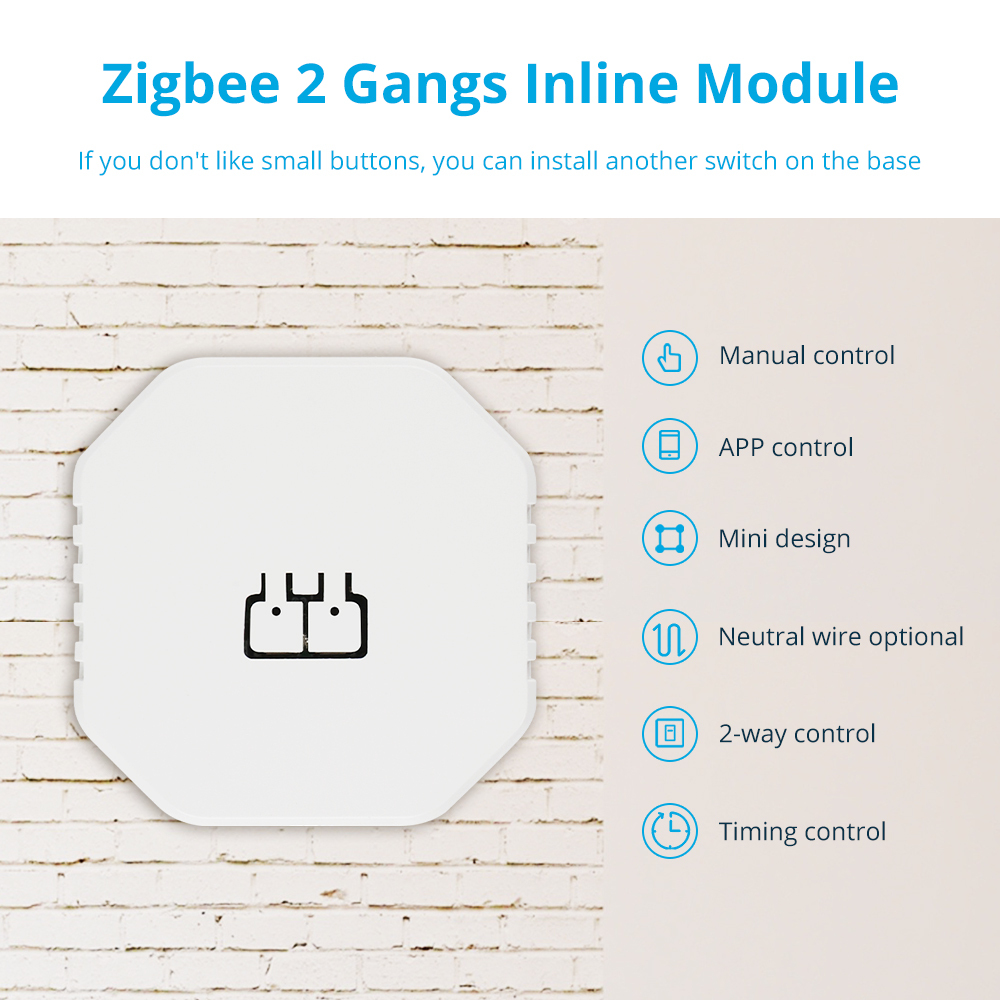 Zemismart Zigbee 2 Gangs Inline Module Neutral Wire Optional App Timer Control works with Tuya