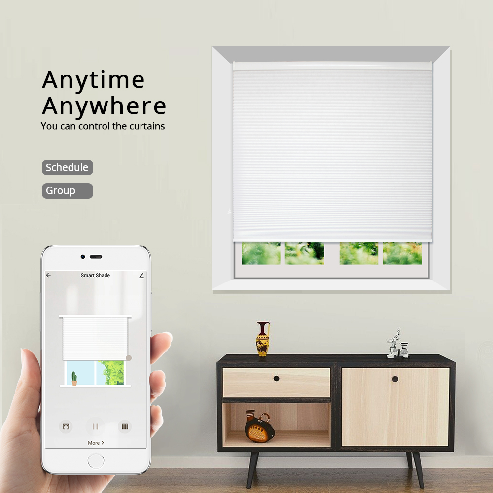 Zemismart Light Filtering Cellular Shades with Wired Motor,  Tuya Zigbee Electric Honeycomb Blind Engine ,Smart Life Alexa Google Home Control