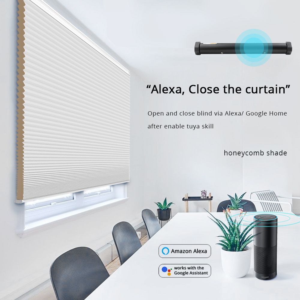 Zemismart Light Filtering Cellular Shades with Wired Motor,  Tuya Zigbee Electric Honeycomb Blind Engine ,Smart Life Alexa Google Home Control