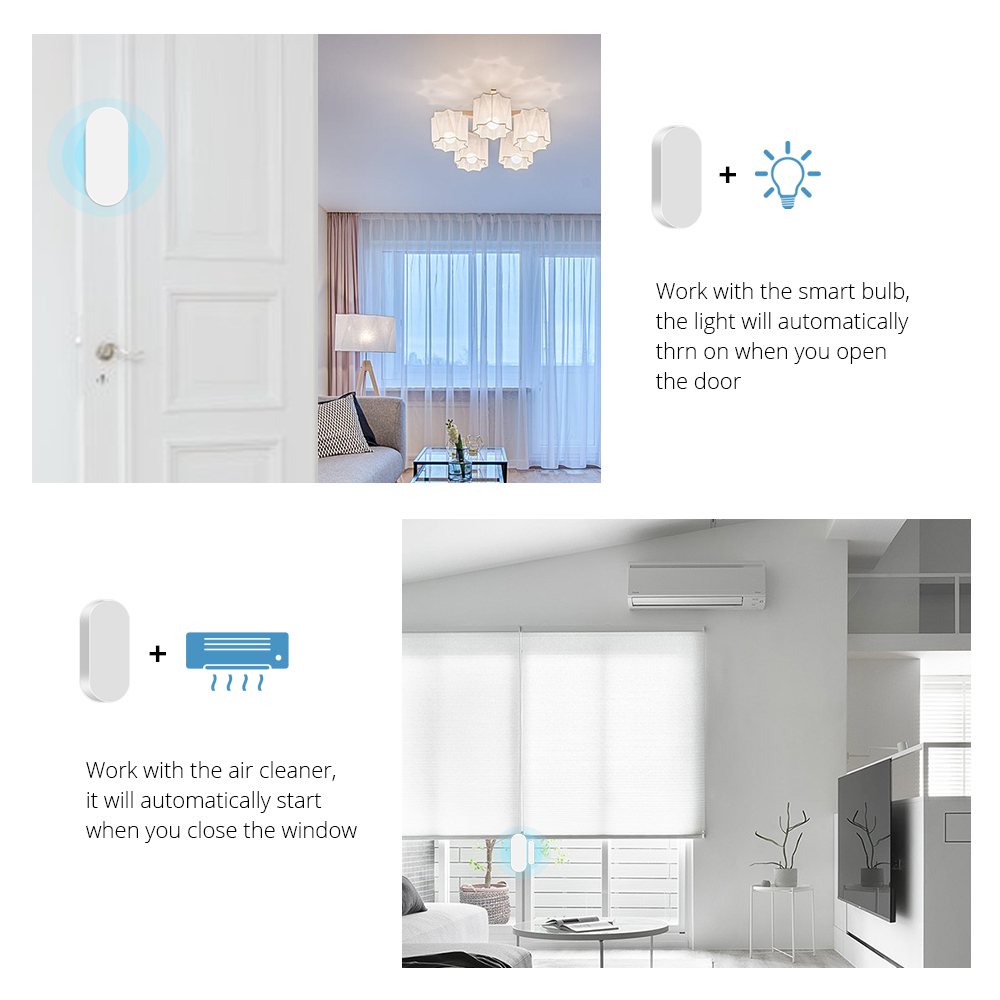 Zemismart TuyaZigbee 3.0 Smart Door Sensor Security Equipment Door Window Detectors Real Time Alarm Compatible works With Tuya Alexa Google Home