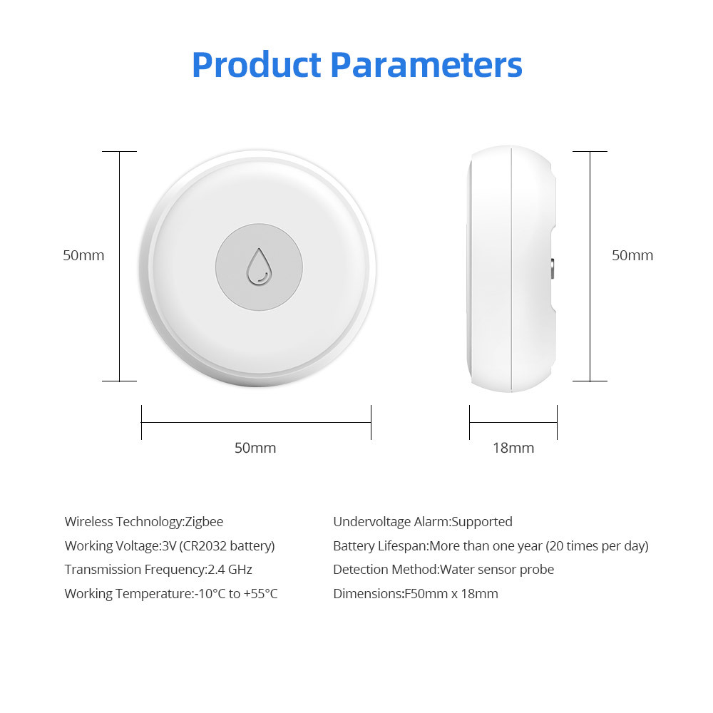 Zemismart Zigbee Water Leak Detector Smart Home Overflow Security Alarm Flood Leakage Sensor Work with Tuya HomeKit via ZMHK-01