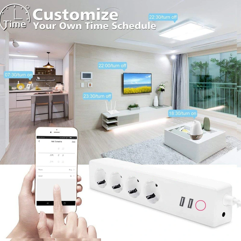 Zemismart Zigbee 16A USB EU smart power strip voice control Amazon Alexa plug socket
