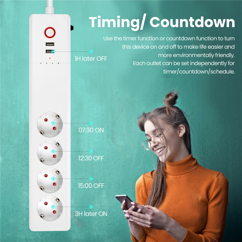 Zemismart Zigbee 16A USB EU smart power strip voice control Amazon Alexa plug socket