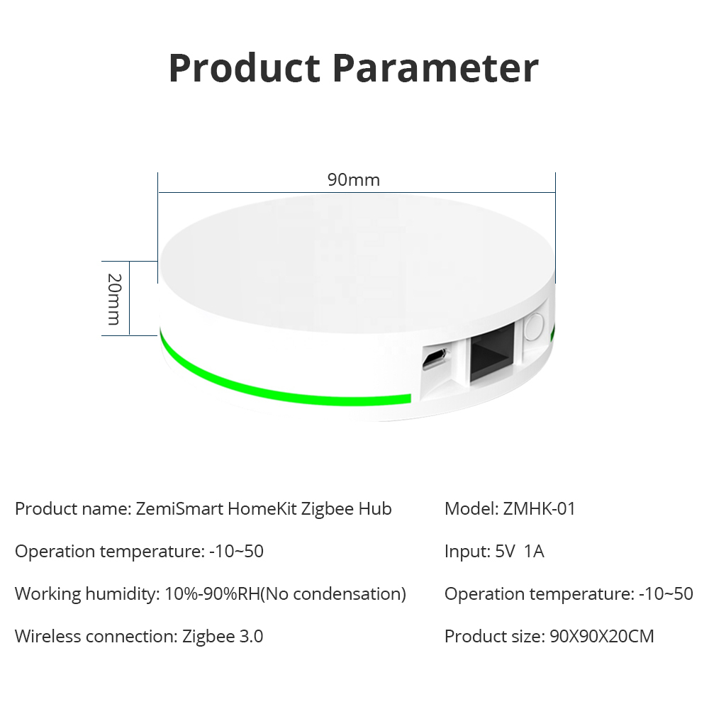 Zemismart Zigbee Hub work with HomeKit， ZMHK-01 Smart Home Bridge，Zigbee Smart Home control curtain, light, switch, sensor