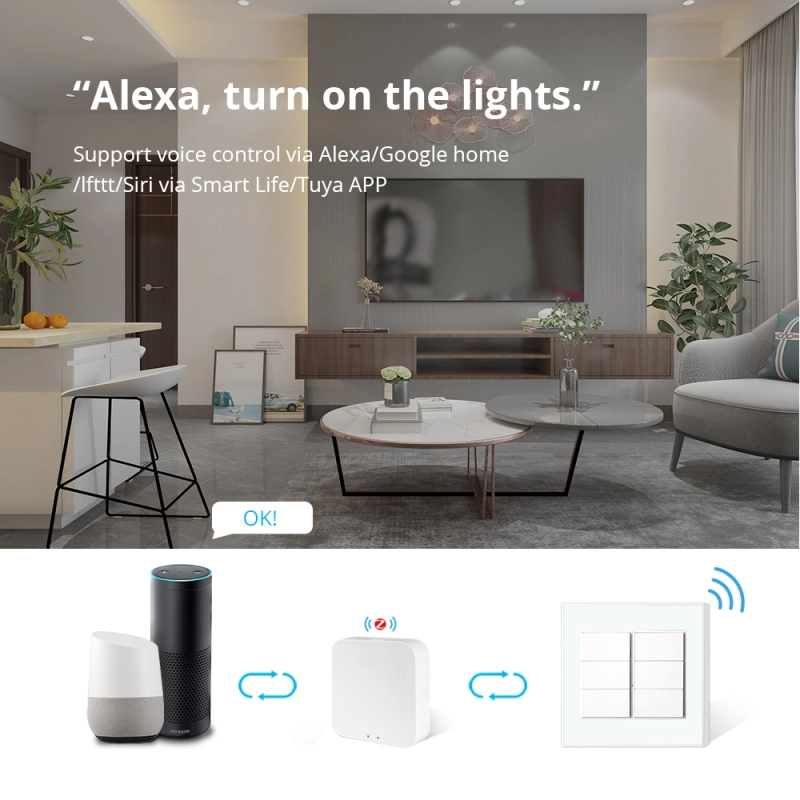 Zemismart 6 Gangs Zigbee Wall Light Switch Smart Push Button Interrupter with Neutral works with Tuya Alexa Google Home Control Timer