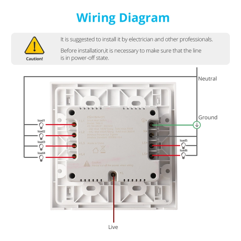 Zemismart 6 Gangs Zigbee Wall Light Switch Smart Push Button Interrupter with Neutral works with Tuya Alexa Google Home Control Timer
