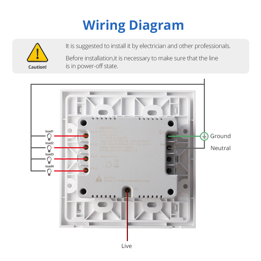Zemismart Zigbee 4 Gangs Smart Wall Light Switch Neutral Required Push Button Interrupter works with Tuya Alexa Google Home Voice Control Pre-sale