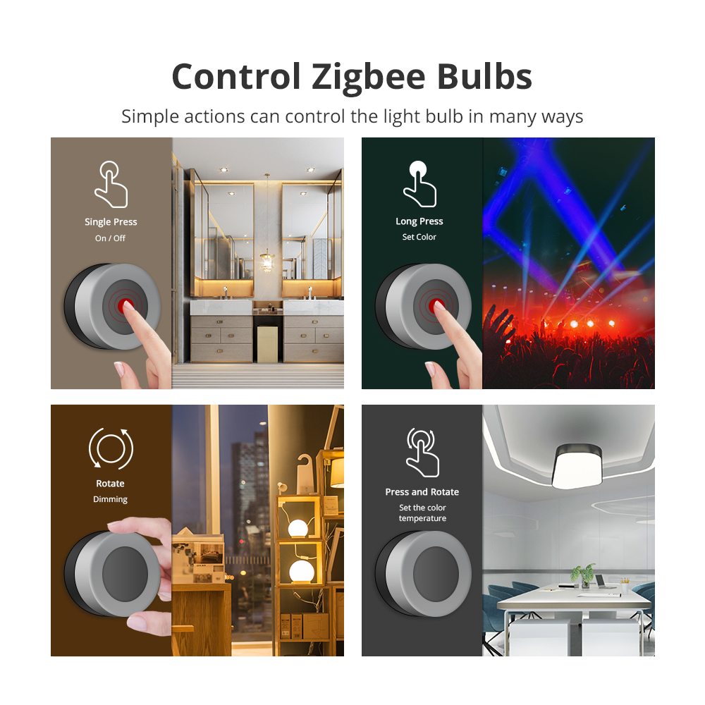 Zemismart ZigBee Smart Knob Switch Wireless Scene Switch Button Controller Rotate Press works with Tuya Smart Home Automation for Smart Life