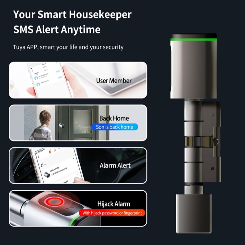 Zemismart BLE Smart Electronic Door Lock DIY Cylinder Core Fingerprint APP Keys IC Card Unlock for Home Hotels Security works with Tuya