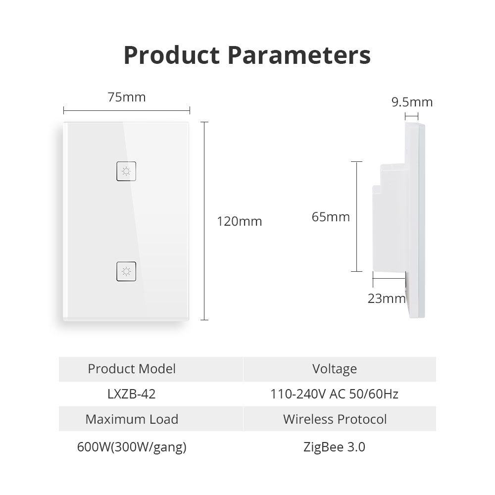 Zigbee 2 Gangs Wall Light Switch Work With Amazon Alexa Google Home via SmartThings Bridge APP Phone Voice Control