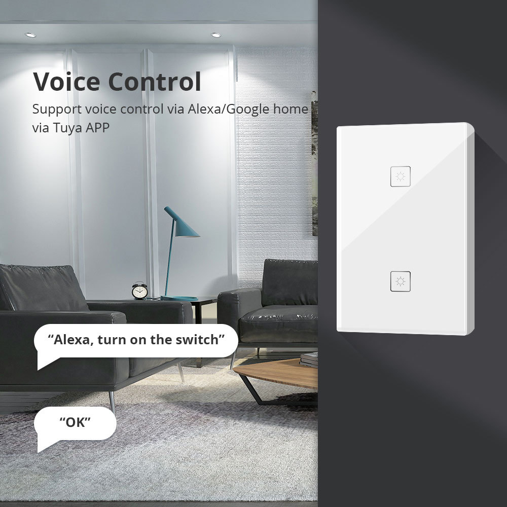 Zigbee 2 Gangs Wall Light Switch Work With Amazon Alexa Google Home via SmartThings Bridge APP Phone Voice Control