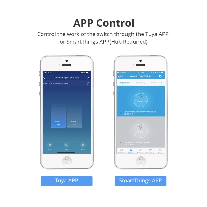 Zigbee 2 Gangs Wall Light Switch Work With Amazon Alexa Google Home via SmartThings Bridge APP Phone Voice Control