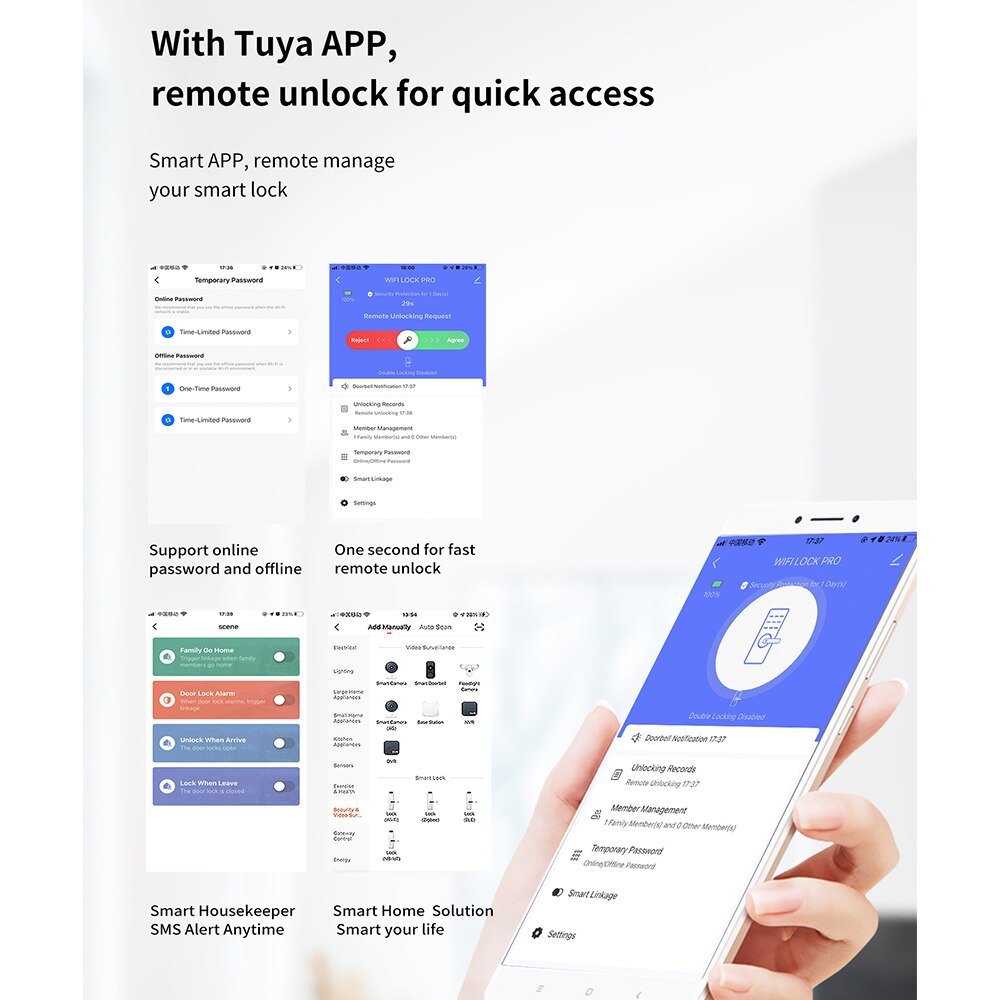 Zemismart WiFi Smart Fingerprint Door Lock IP64 Outdoor Home Security Lock Password IC Cards Key Required App Unlock works with Tuya