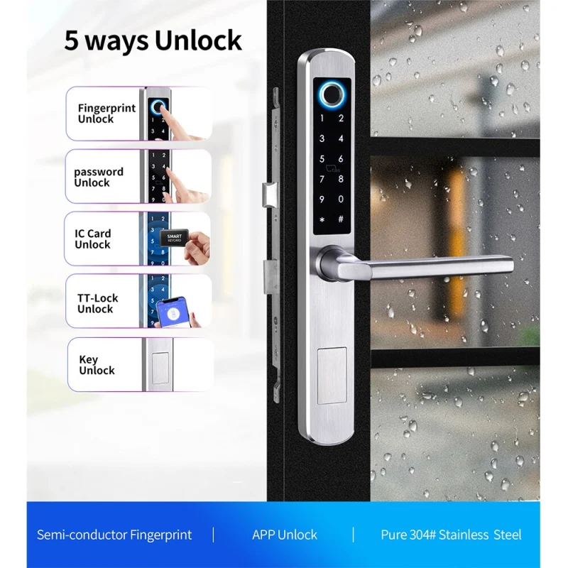 Zemismart WiFi Smart Fingerprint Door Lock IP64 Outdoor Home Security Lock Password IC Cards Key Required App Unlock works with Tuya