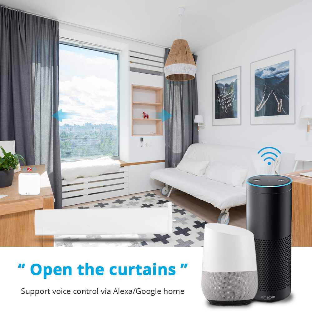 Zemismart Zigbee 3.0 Smart Electric Curtain Motor with Remote Control works with Tuya Alexa Google Home Timer Automatic Curtain System