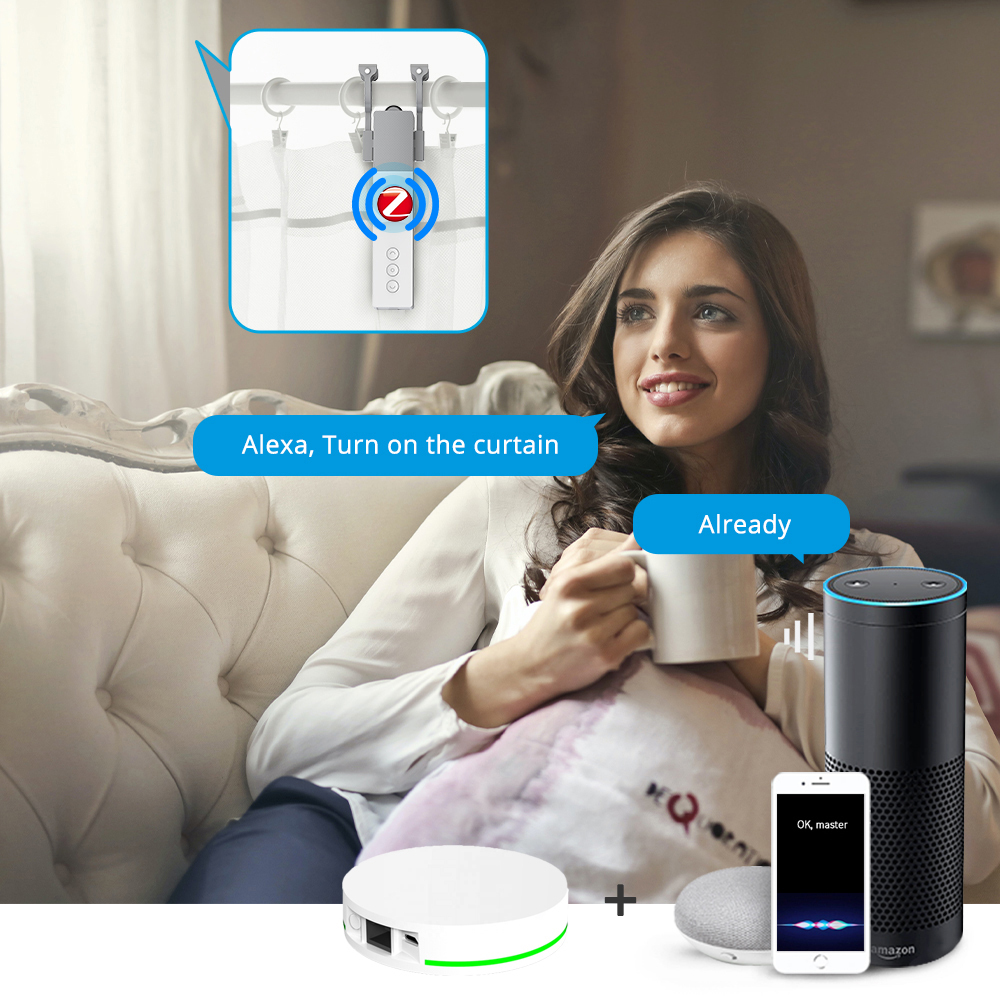 Zemismart Zigbee Electric Curtain Robot Rechargeable Motor For Roman Rod I Type U Type Tracks works with Tuya Alexa Google Home Control