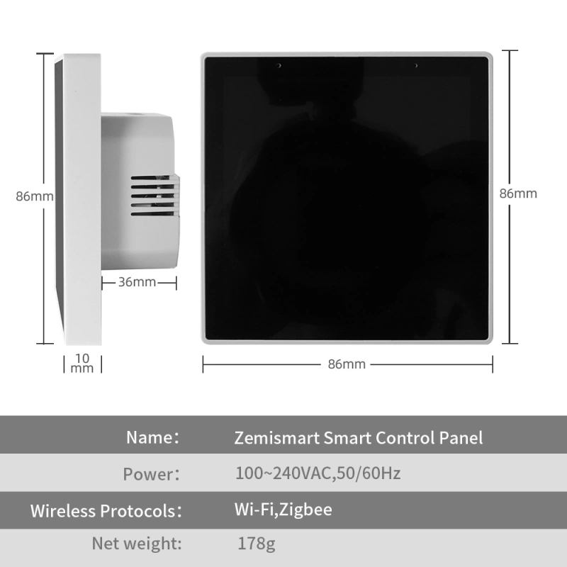 Zemismart Smart Multi-functional Central Control Panel 4 inches EU Touch Panel for Scenes Control WiFi Zigbee Devices works with Tuya
