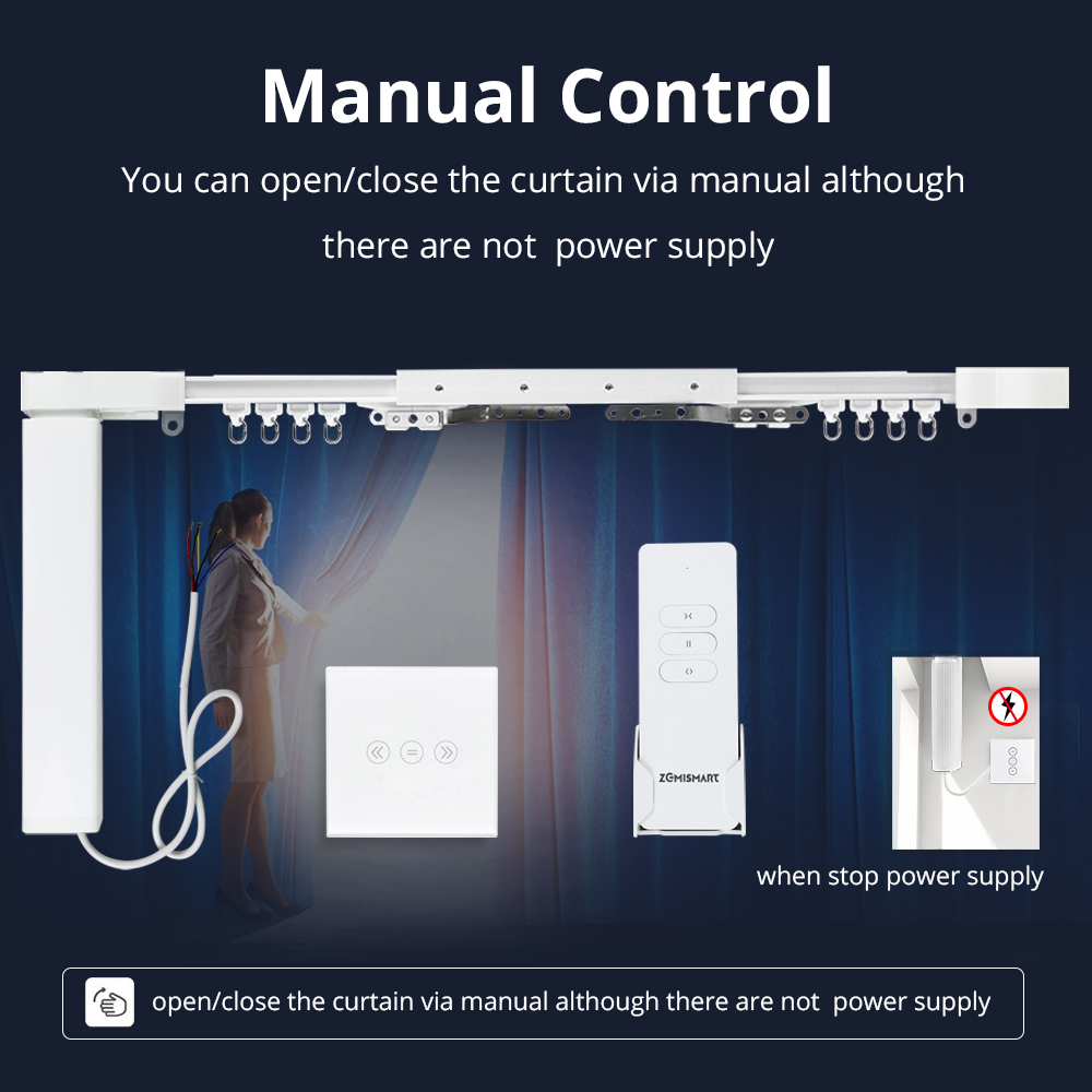 zemismart RF Curtain Motor with Remote, With Curtain Track