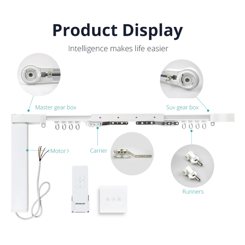 zemismart RF Curtain Motor with Remote, With Curtain Track