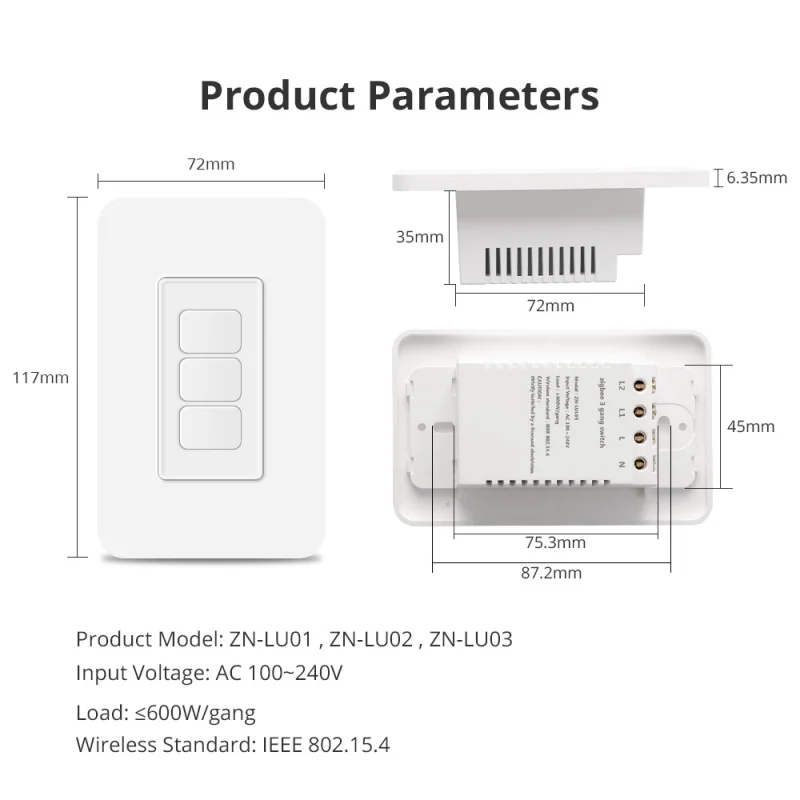 ZemismartZigbee Neutral Wall Light Switch works with Tuya HomeKit Siri Alexa Google Home Control Neutral Required Zemismart US Push Button Switch