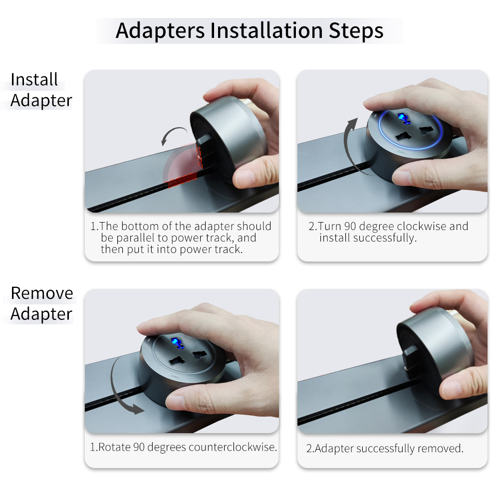 Zemismart Replaceable Wall Power Track with Moveable Sockets Home Appliances Universal Outlets Electric Plug Adapter with Type C
