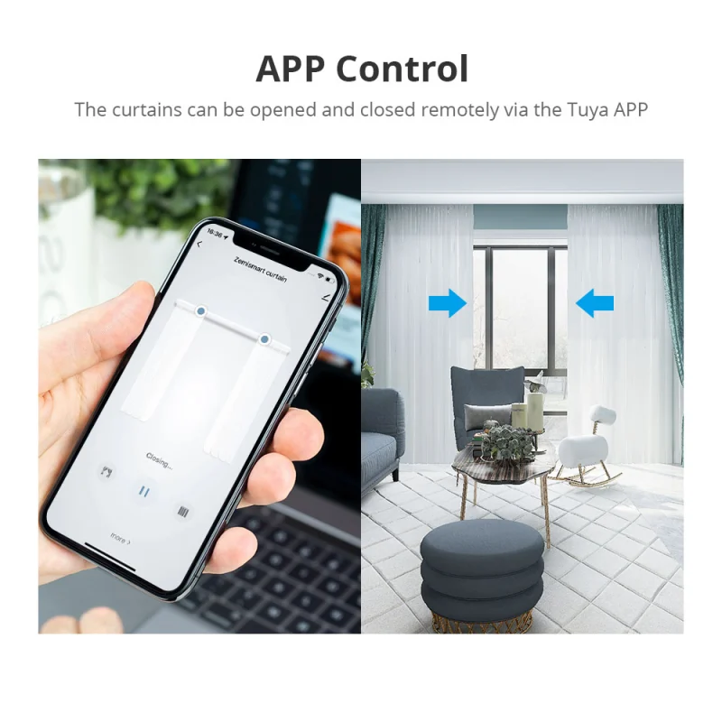 Zemismart WiFi Motorized Splicing Curtain Track Smart Electric Motor works with Tuya Alexa Google Home Voice Control Smart Life APP Timer