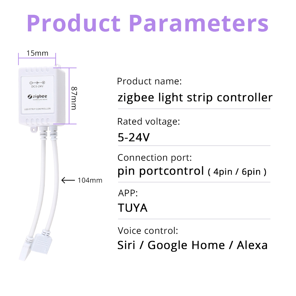 Zemismart Tuya Zigbee LED Strip Light Driver 6 Pin for RGBCW Light Strip Work with HomeKit via ZMHK-01 Hub Alexa Google Home