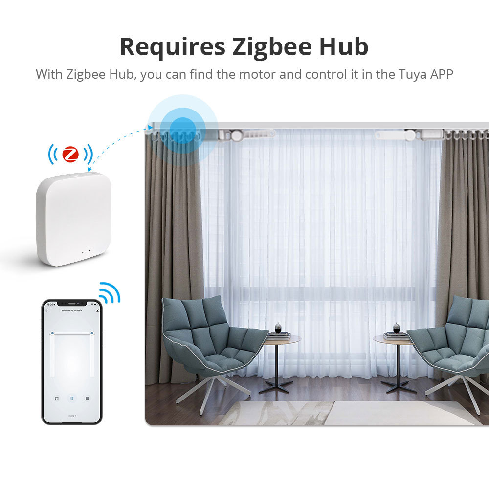 Zemismart Zigbee Electric Curtain Motor with Splicing Track Smart Motor works with Tuya Alexa Google Home Voice Control RF Remote Control