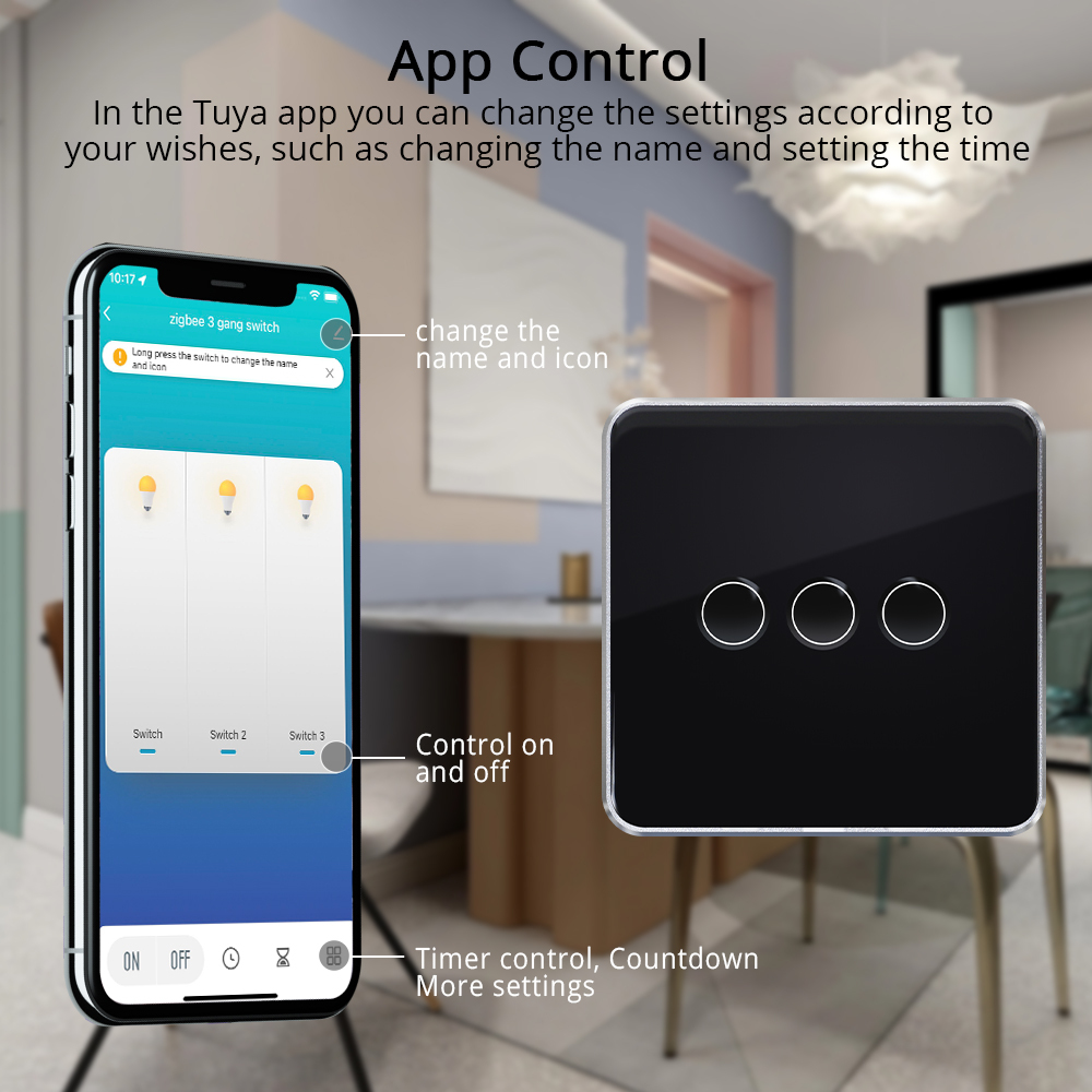 Zemismart Zigbee Smart Switch Neutral Required Tempered Glass Wall Panel Light Touch Switch works with Tuya Alexa Google Home Voice Control