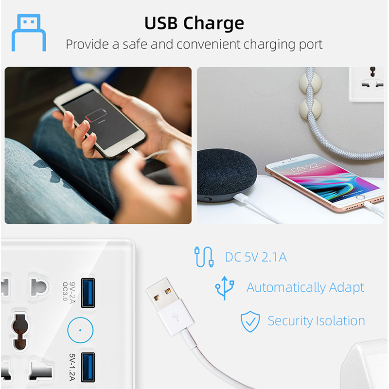 Zemismart Tuya Smart WiFi Universal Socket with USB Charger EU US Outlets 13A Plug 5V USB Port Alexa Google Home Voice Control