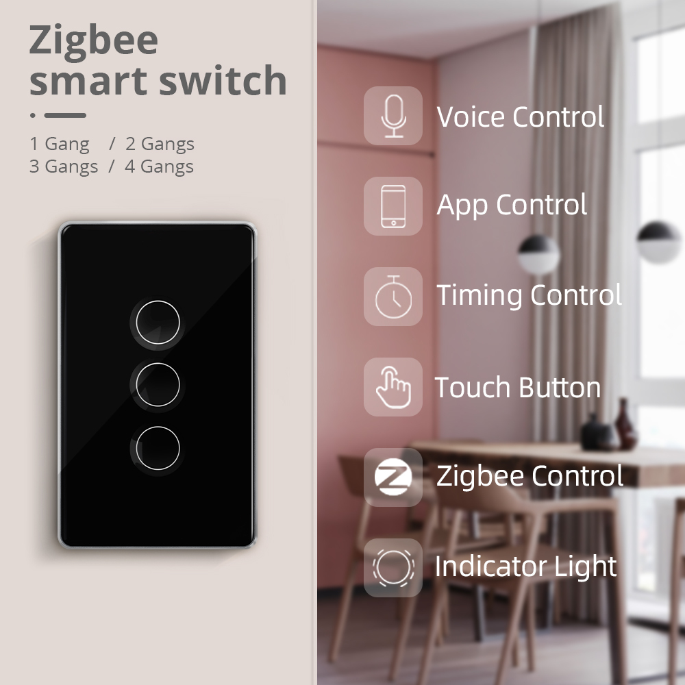 Zemismart Zigbee Smart Tempered Glass Wall Panel Light Touch Switch works with Tuya Alexa Google Home Siri Control Zemismart HomeKit Switch