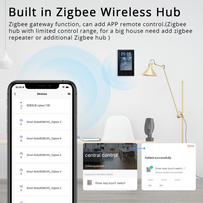 Zemismart Smart Central Control Touch Panel Built in Wireless Zigbee Hub US Multi-Control Panel works with Tuya Smart Life APP