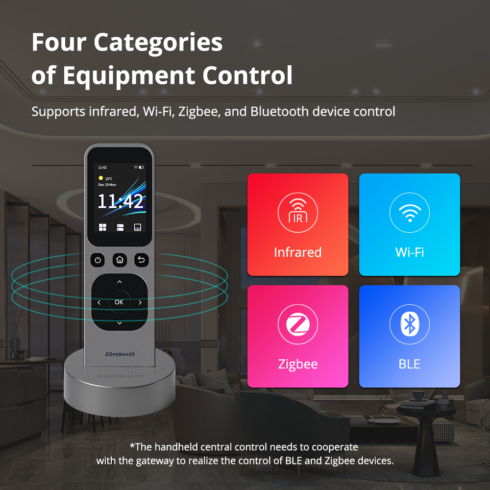 Zemismart WiFi Zigbee BLE IR Central Remote Control with HD Touch Screen Wireless Charging Base Control works with Tuya Smart Devices