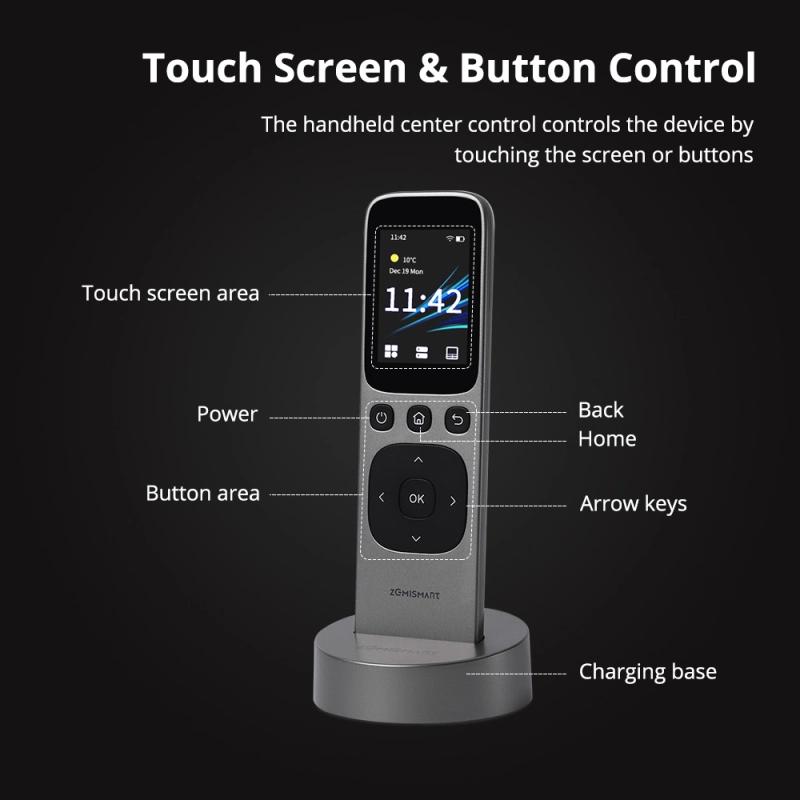 Zemismart WiFi Zigbee BLE IR Central Remote Control with HD Touch Screen Wireless Charging Base Control works with Tuya Smart Devices