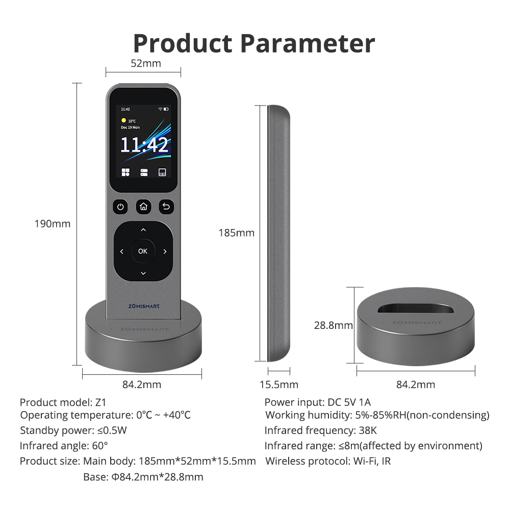 Zemismart WiFi Zigbee BLE IR Central Remote Control with HD Touch Screen Wireless Charging Base Control works with Tuya Smart Devices